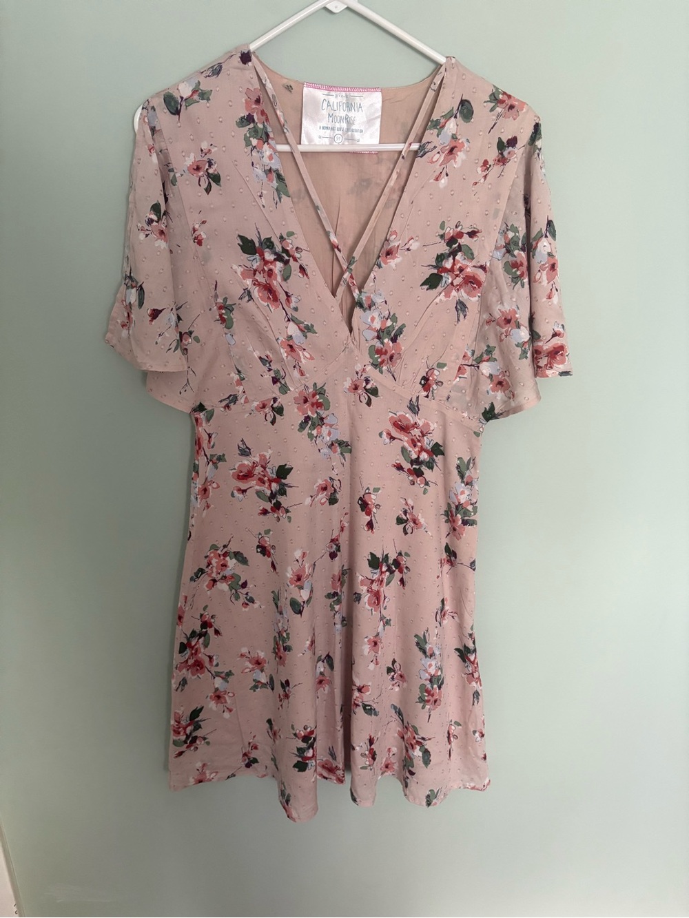 Dusty Pink Floral V-Neck Mini Dress by